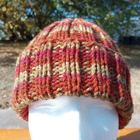 Mens Hipster Wide Cuff Beanie Hat Hand Knit Rib Acrylic Sailor Womens Autumn - Picture 3 of 11